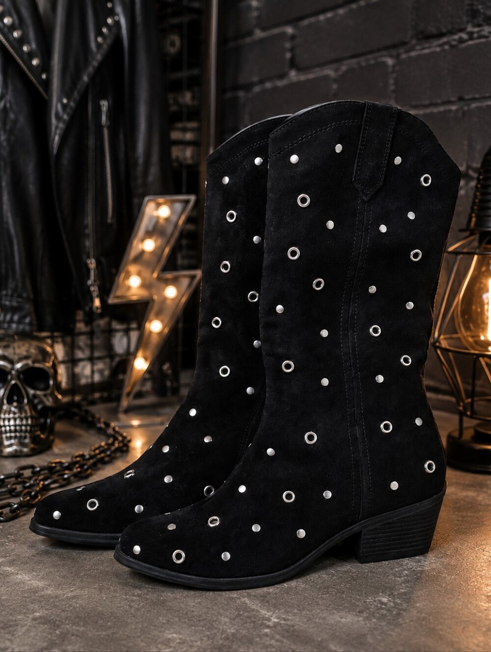 No Boundaries Black Studded Western Boots | Size 7 | NWOT | Edgy Cowgirl Chic